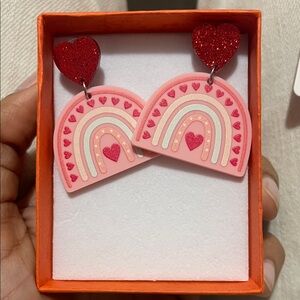 Pink and Red Heart Rainbow Earrings